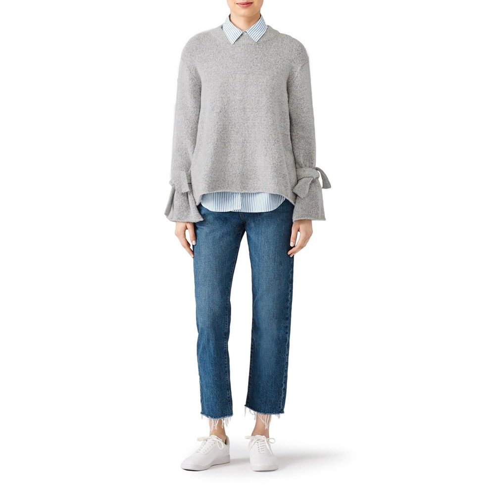 J.O.A. Gray Mock Neck Knit Sweater‎ Cuff Detail Pullover Top XS